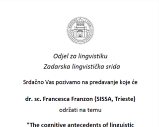 Poziv na predavanje dr. sc. Francesce Franzon (SISSA, Trieste) "The cognitive antecedents of linguistic (un)countability"
